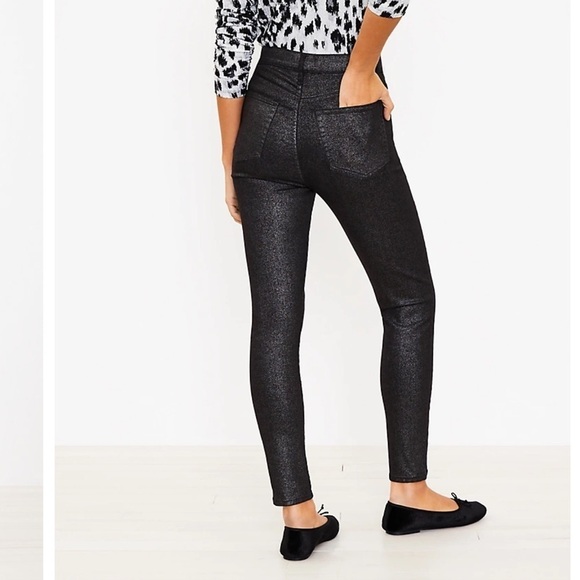 LOFT Shimmer high rise skinny jeans in black Sz 26 / 2 - Picture 2 of 10